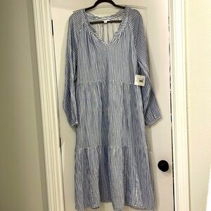 Soft cotton split neck midi dress